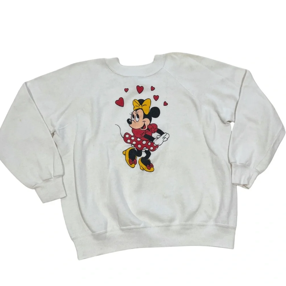 VTG 80’s White Minnie Mouse Sweatshirt with Red Hearts V-Day - Picture 1 of 5